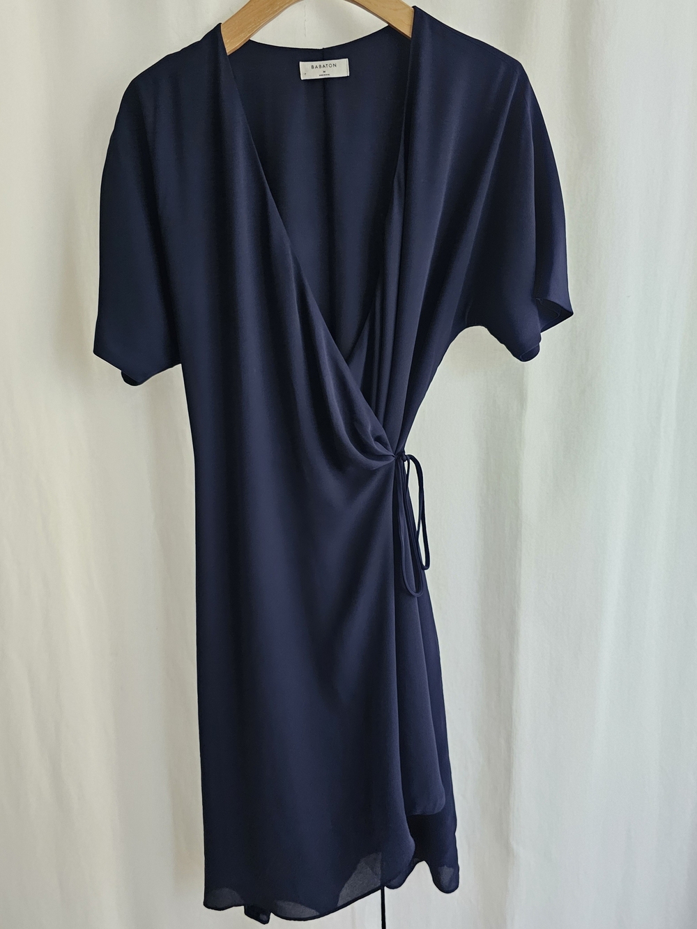 Aritzia Babaton Wallace Short Sleeve Chiffon Wrap Dress - Navy Blue